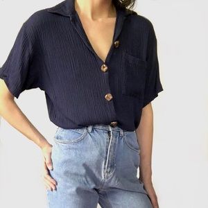 Vintage navy ribbon button top